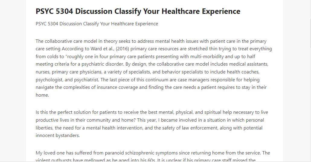 PSYC 5304 Discussion Classify Your Healthcare Experience