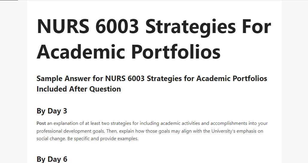NURS 6003 Strategies for Academic Portfolios