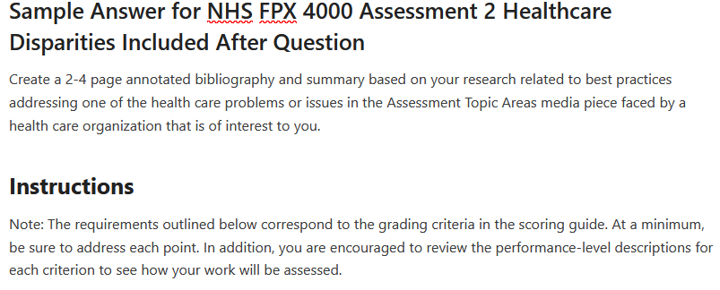 NHS FPX 4000 Assessment 2 Healthcare Disparities