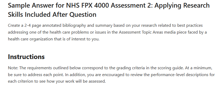 NHS FPX 4000 Assessment 2: Applying Research Skills
