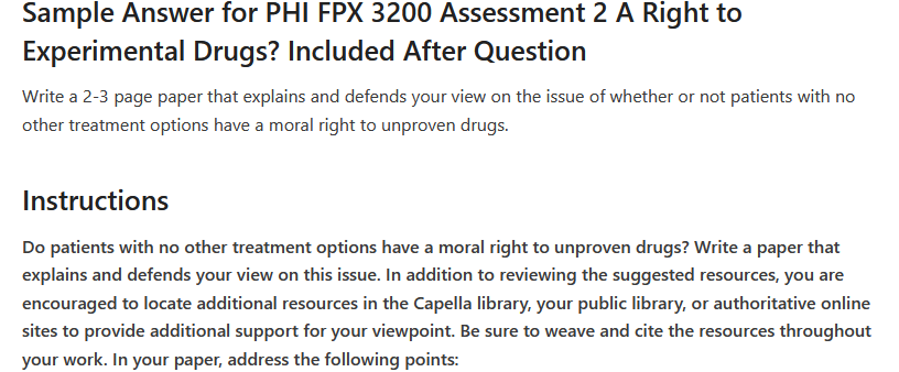 PHI FPX 3200 Assessment 2 A Right to Experimental Drugs?
