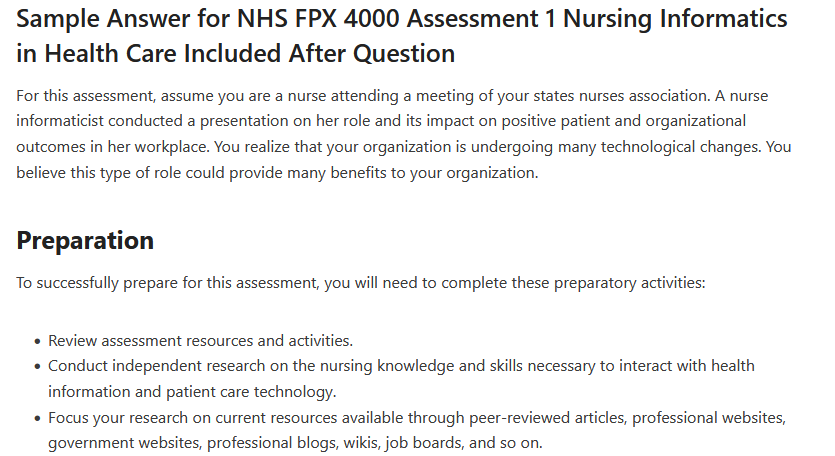 NHS FPX 4000 Assessment 1 Nursing Informatics in Health Care