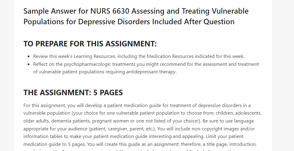 NURS 6630 Assessing and Treating Vulnerable Populations for Depressive Disorders