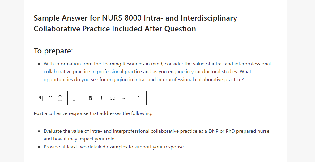 NURS 8000 Intra- and Interdisciplinary Collaborative Practice