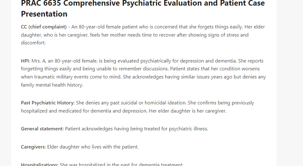 PRAC 6635 Comprehensive Psychiatric Evaluation and Patient Case Presentation
